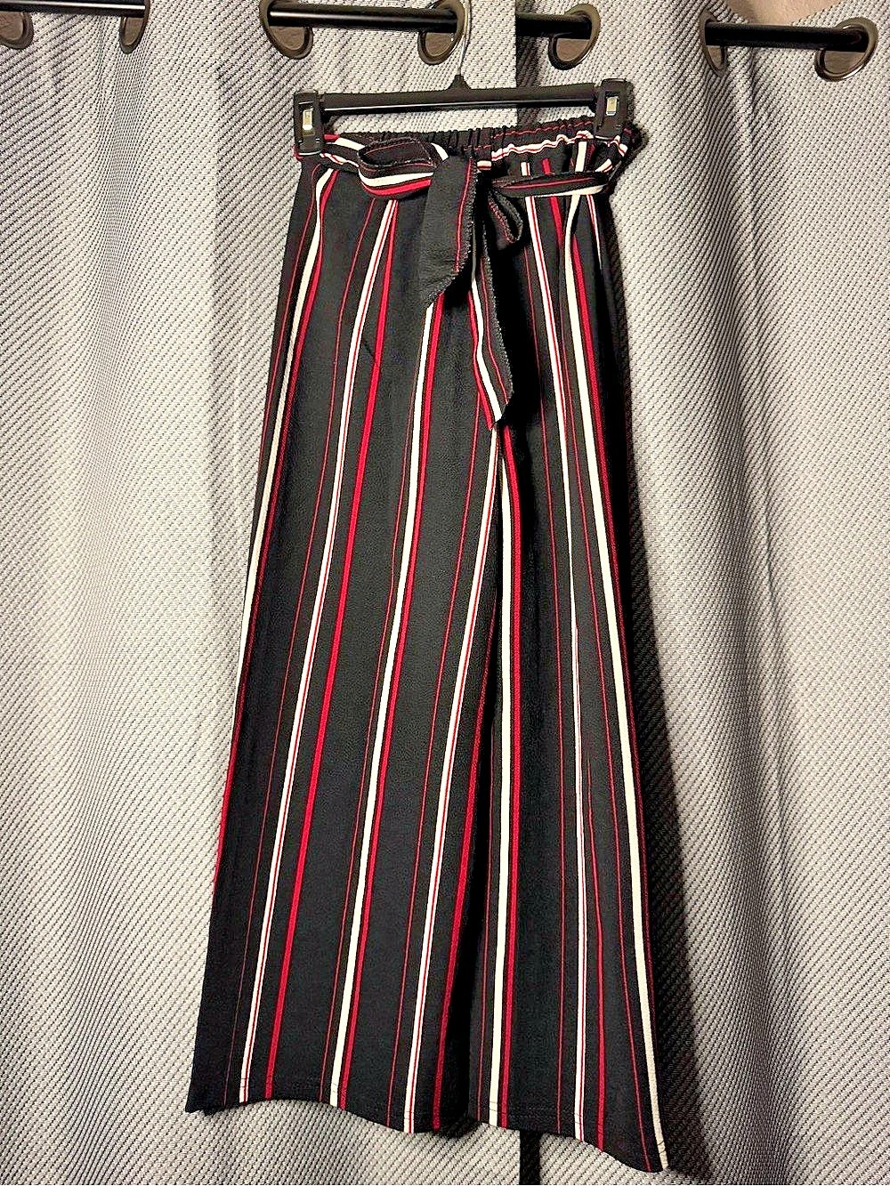 Black, White, & Red Striped Dress Pants- S